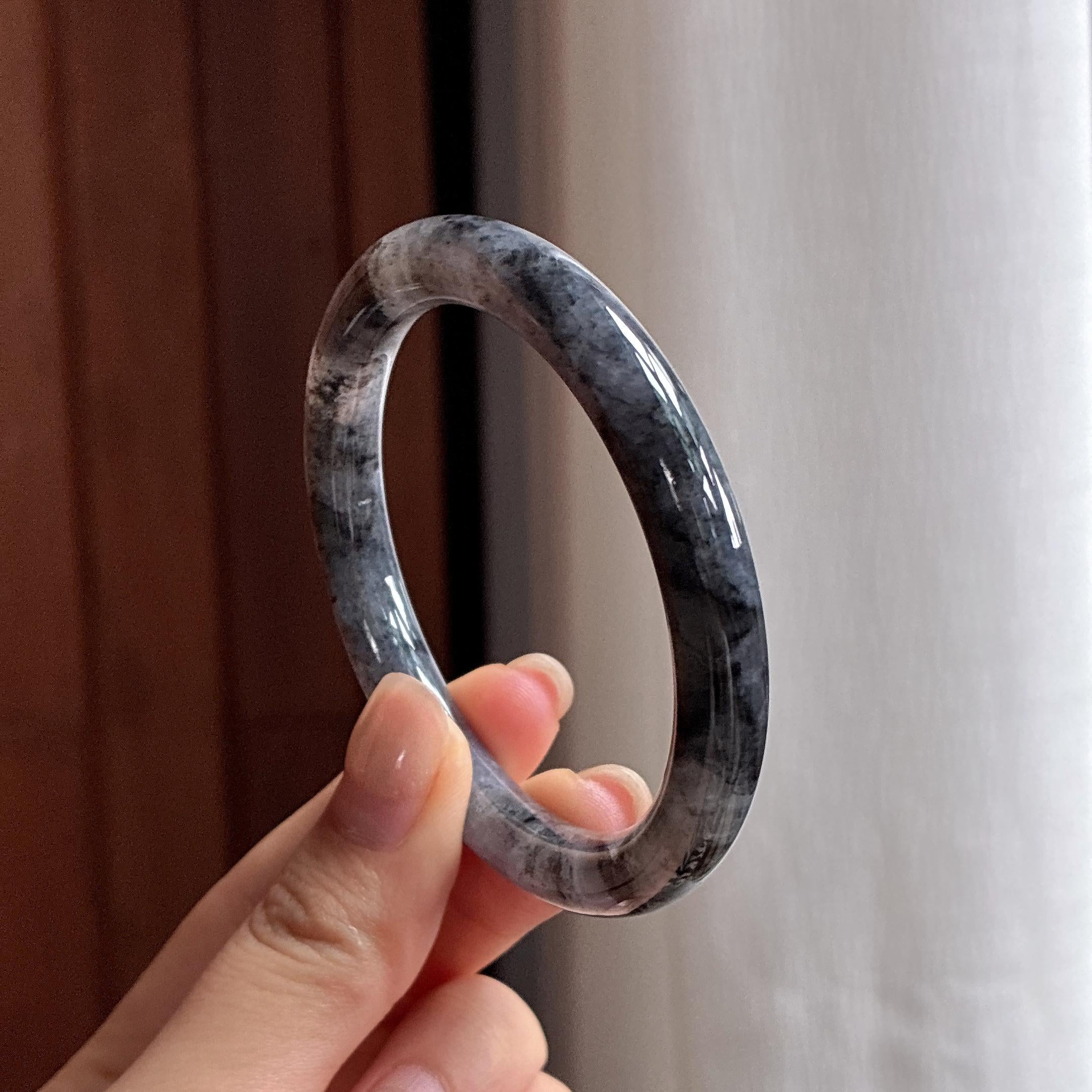 细糯种乌鸡圆条手镯 53圈 天然缅甸A货翡翠（yc483738）