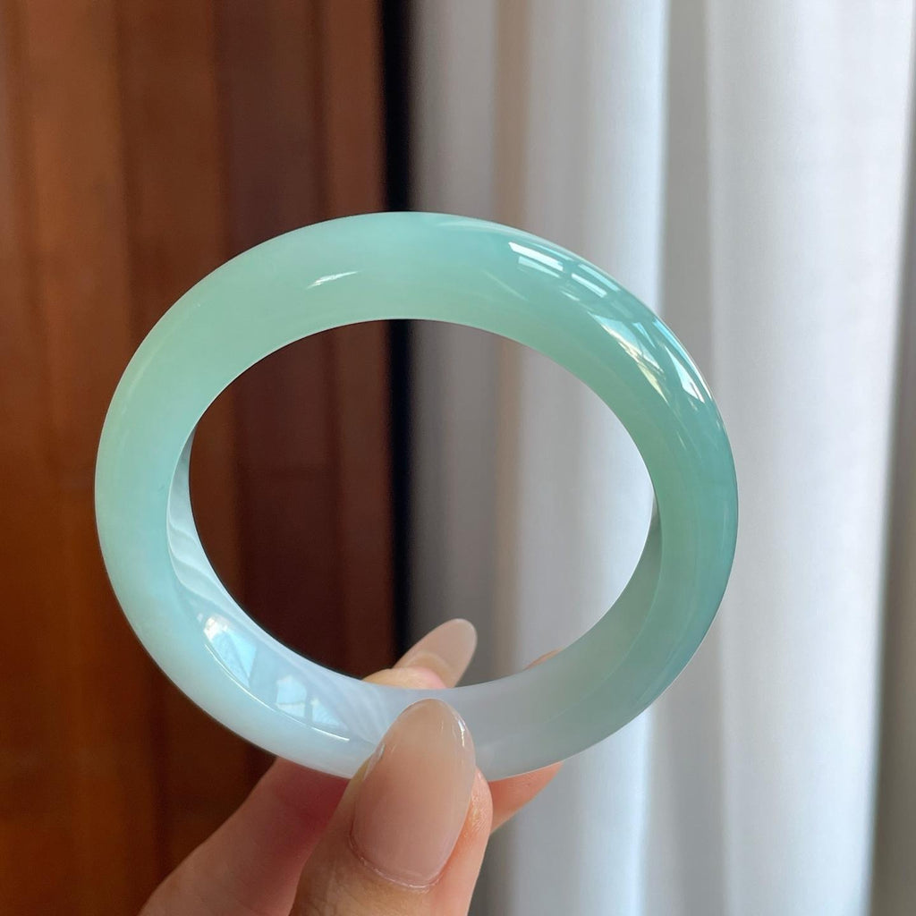 冰种半山半水晴绿底翡翠平安镯（53mm）（yc242096）