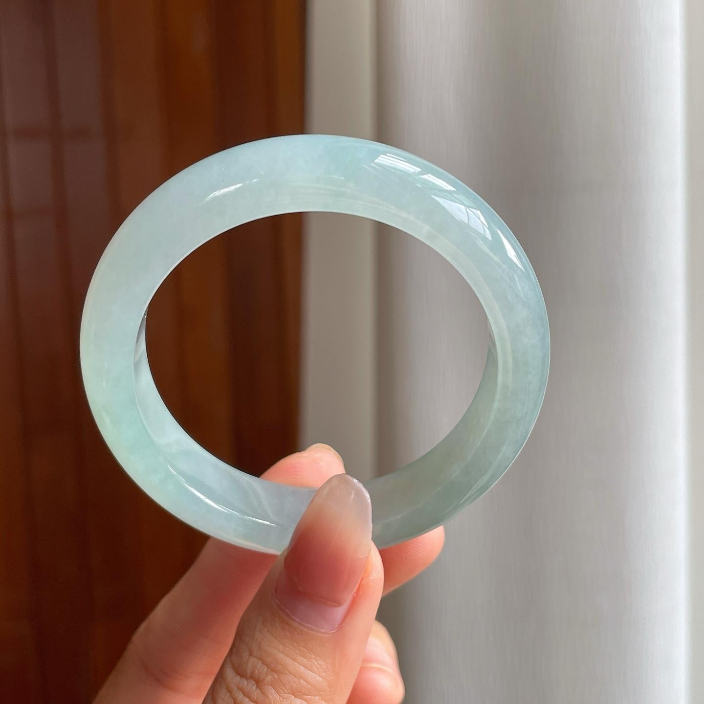 冰种蓝晴底翡翠平安镯（51.3mm）（yc344058）