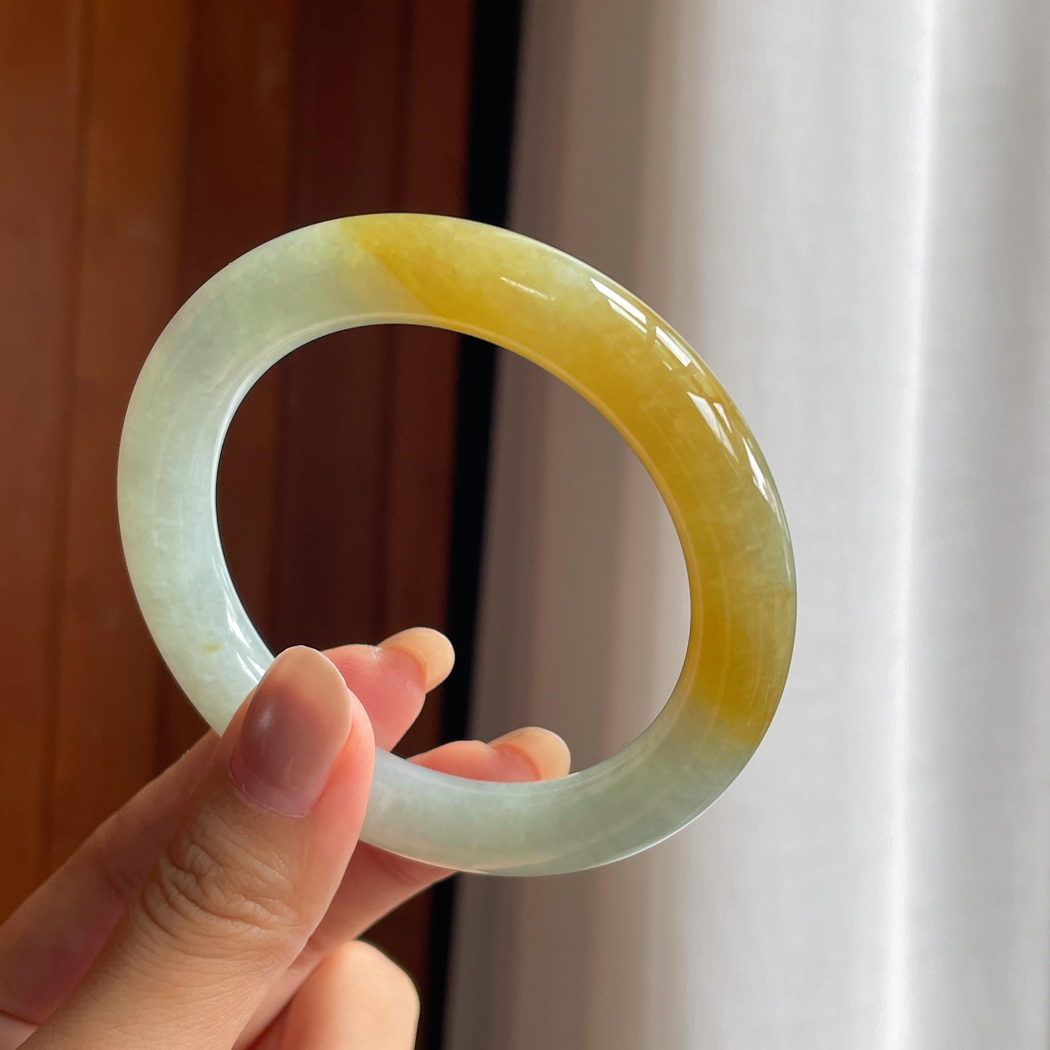 糯冰黄翡翡翠圆条手镯(56mm)（yc424297）