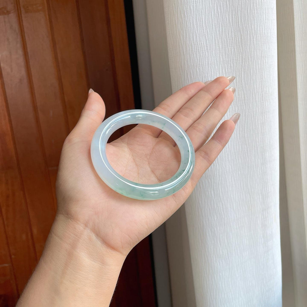冰种飘花翡翠圆条手镯（56.5mm）（yc229795）