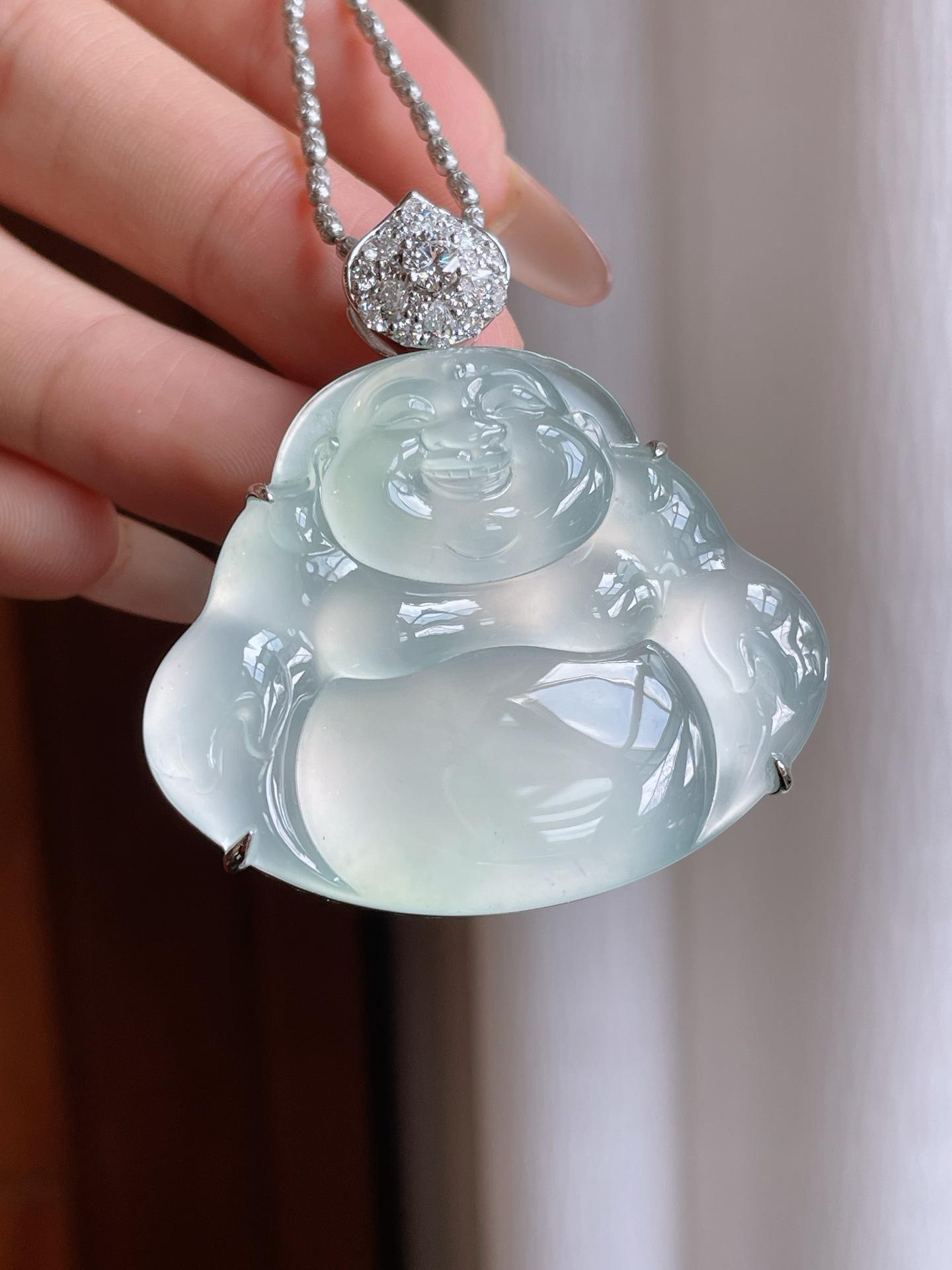 18k金镶镶冰玻种翡翠佛公（yc233167）