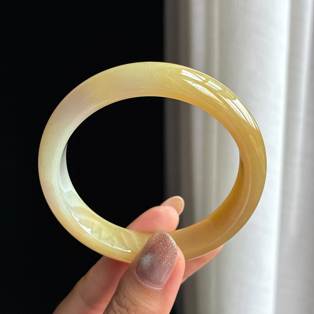 糯冰黄翡翡翠平安镯 57圈（yc436784）