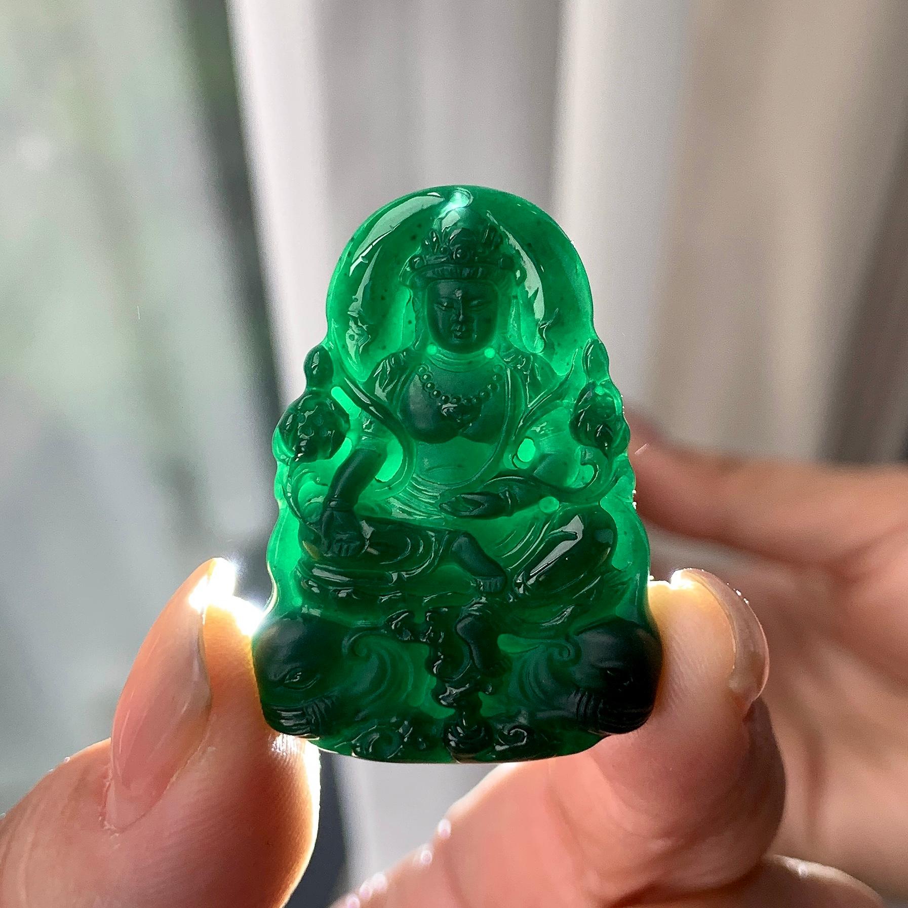 细糯种墨翠普贤菩萨挂件（yc351357）