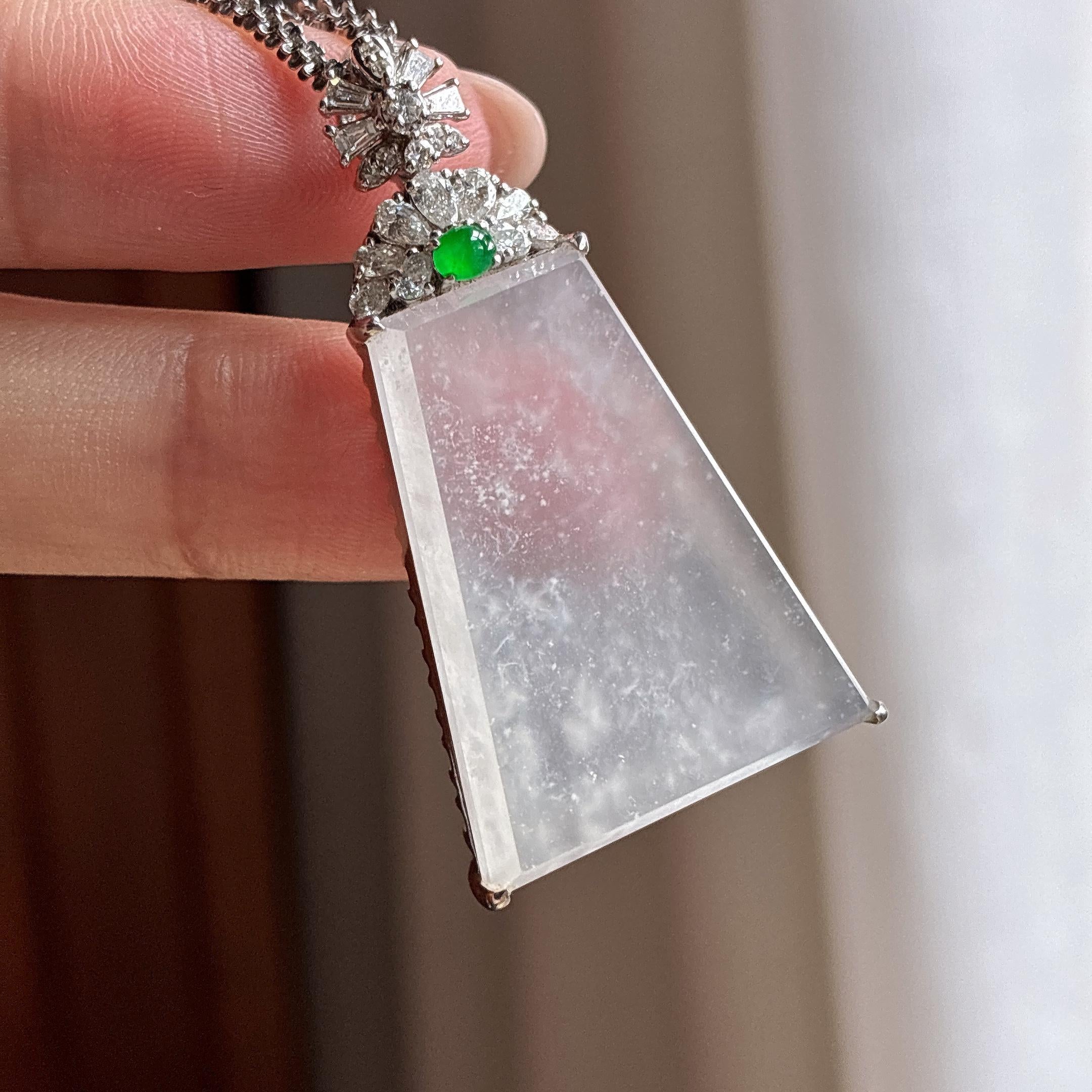 18k金镶冰种雪花棉无事牌挂件 天然缅甸A货翡翠（yc495759）