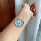 冰玻种飘蓝花翡翠平安扣（yc258419）