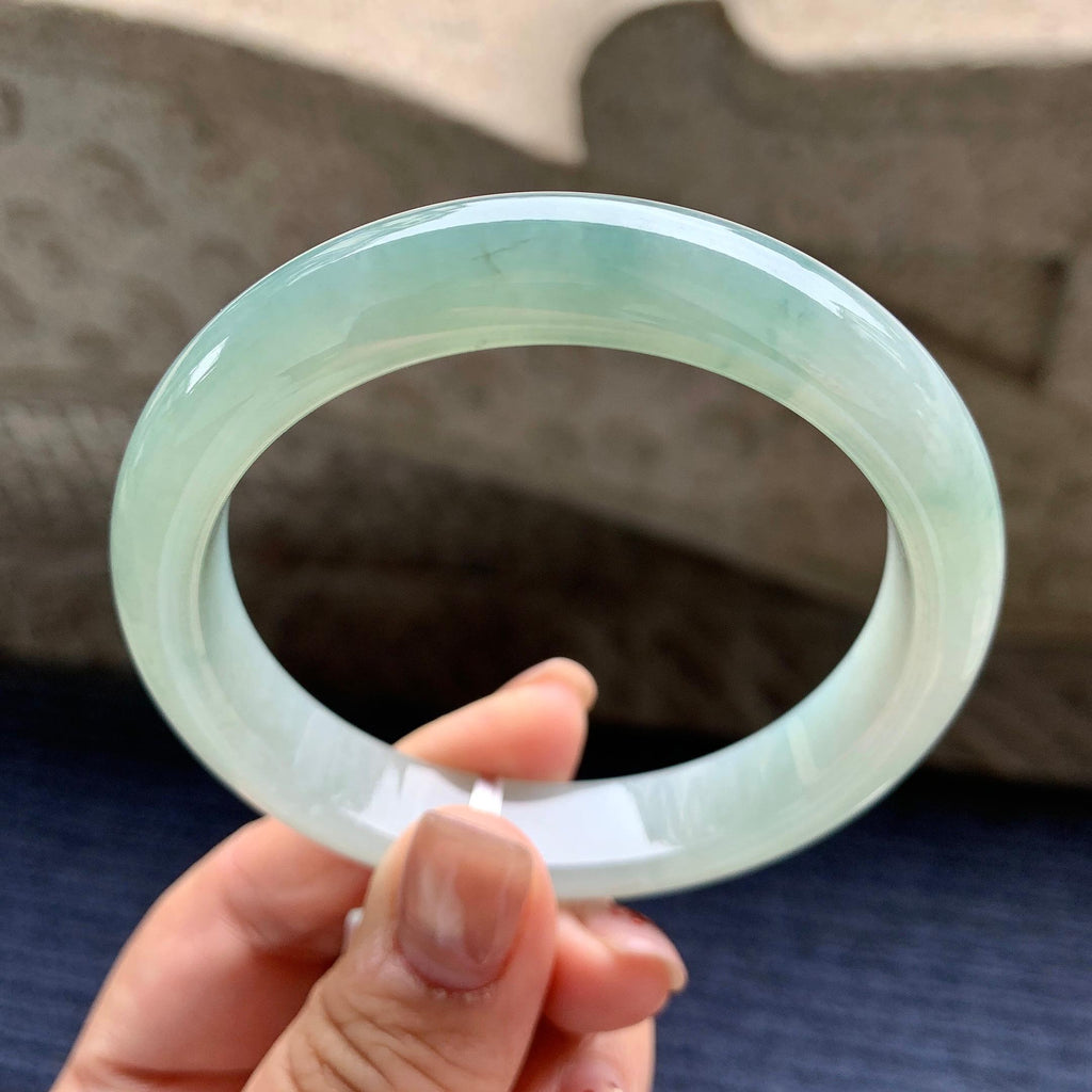 糯冰种晴底飘蓝花正圈平安镯 57.8圈口 天然缅甸A货翡翠（yc345053）