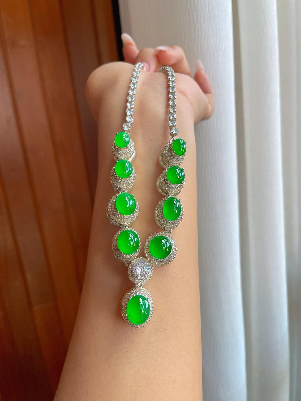 铜托冰种满绿翡翠套链（yc268246）