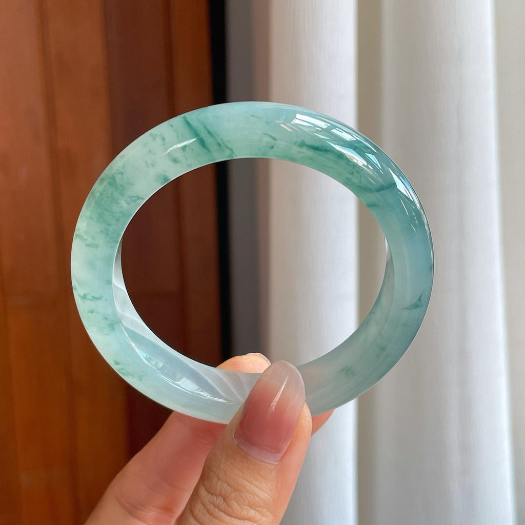 冰种飘花翡翠平安镯（56.8mm）（yc310946）