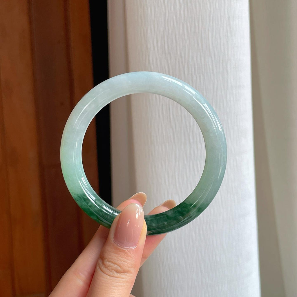 糯冰飘花翡翠圆条手镯（56.3mm)（yc373885）