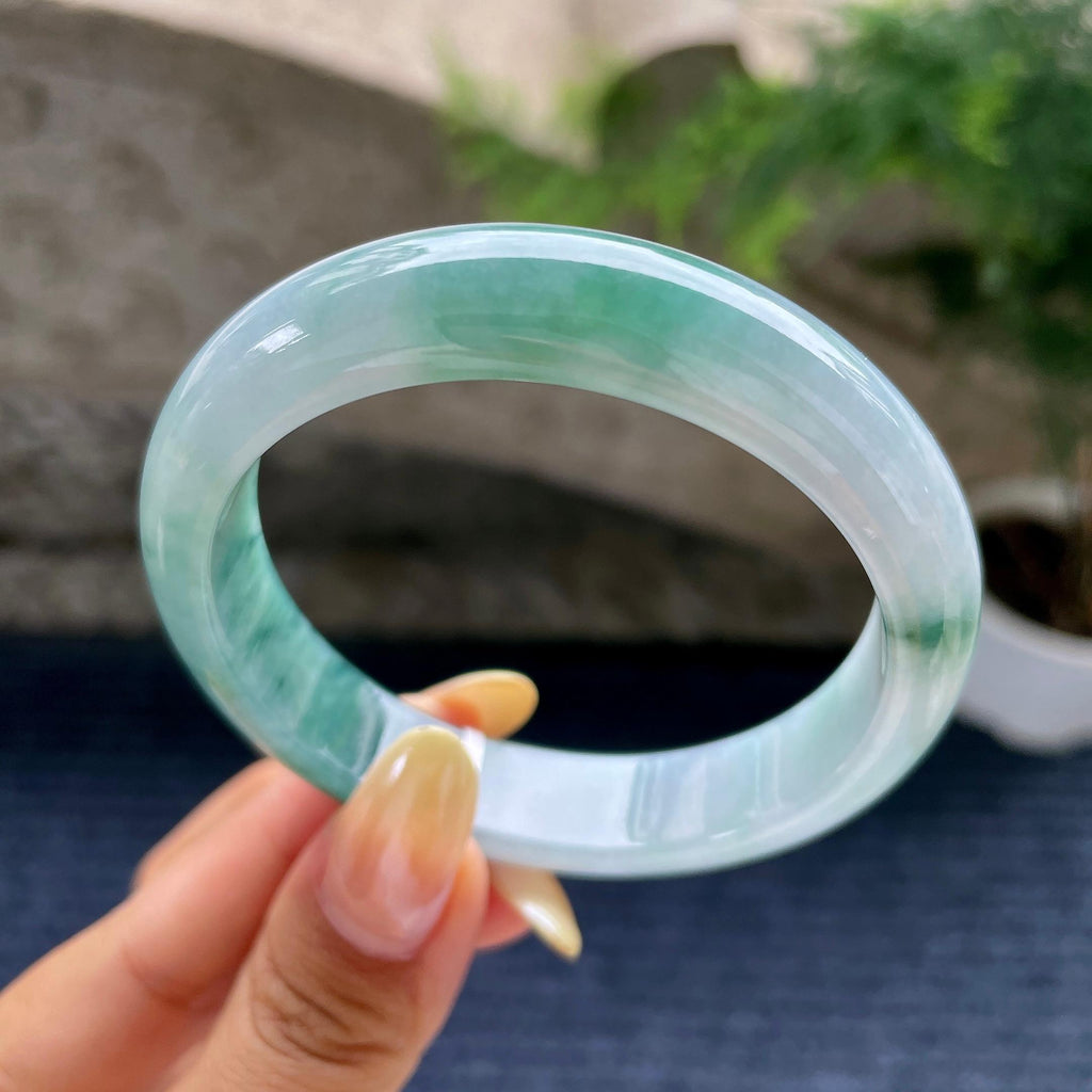 细糯种飘蓝花正圈平安镯55.9圈 天然缅甸A货翡翠（yc489152）