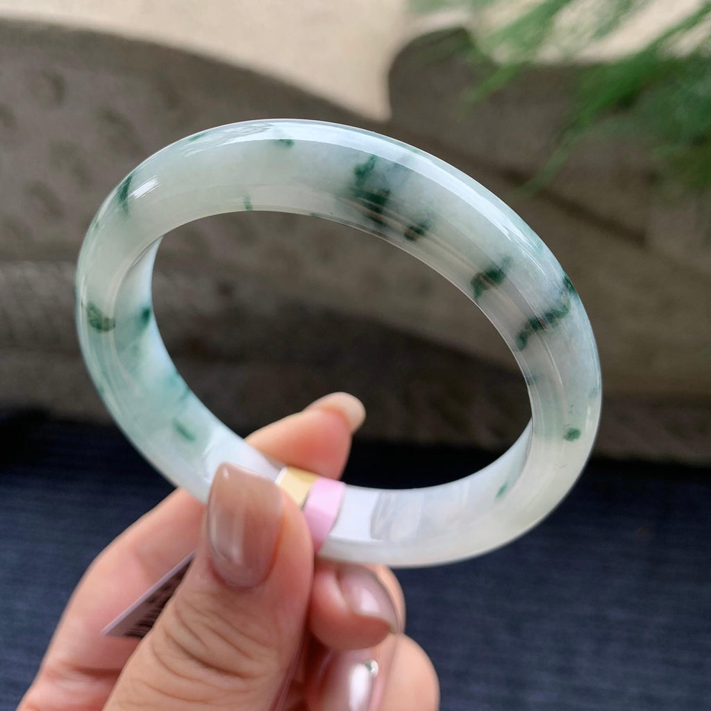 细糯种飘蓝花正圈平安镯  57圈口  天然缅甸A货翡翠（yc405551）