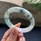 细糯种飘蓝花正圈平安镯  57圈口  天然缅甸A货翡翠（yc405551）