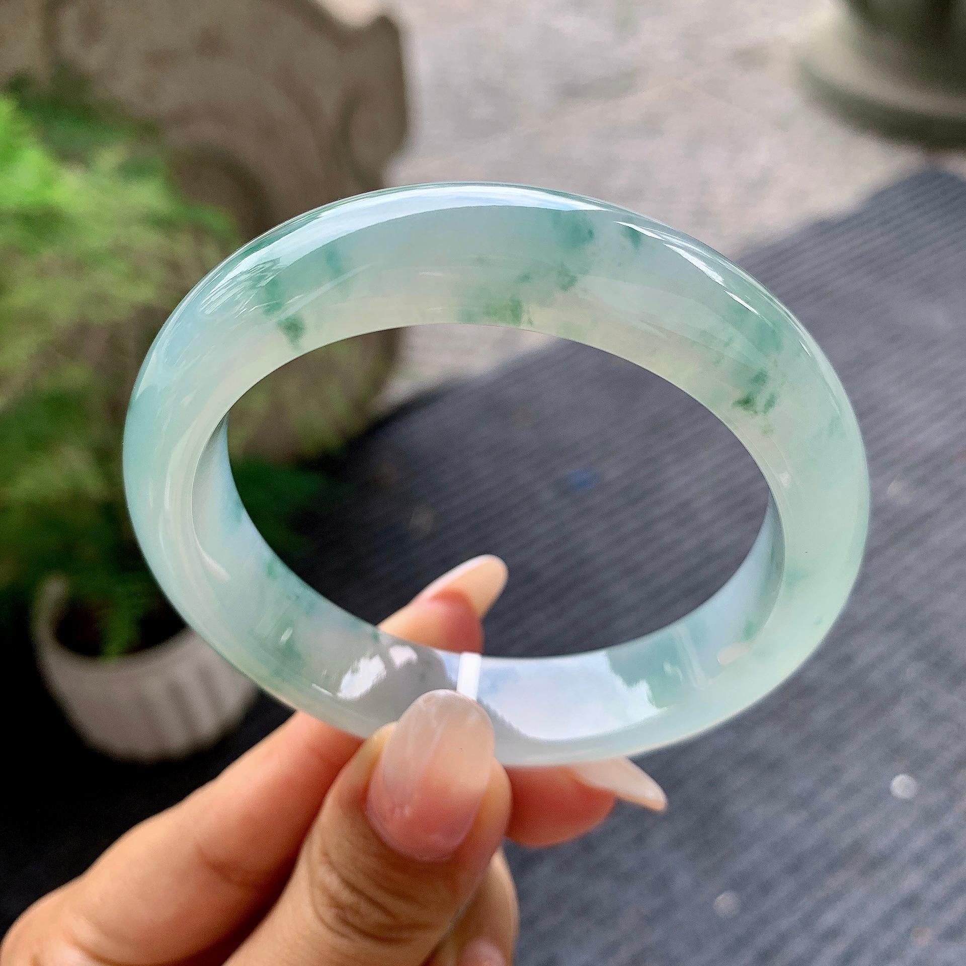 糯冰种飘花平安镯（55.5mm）（yc195929）