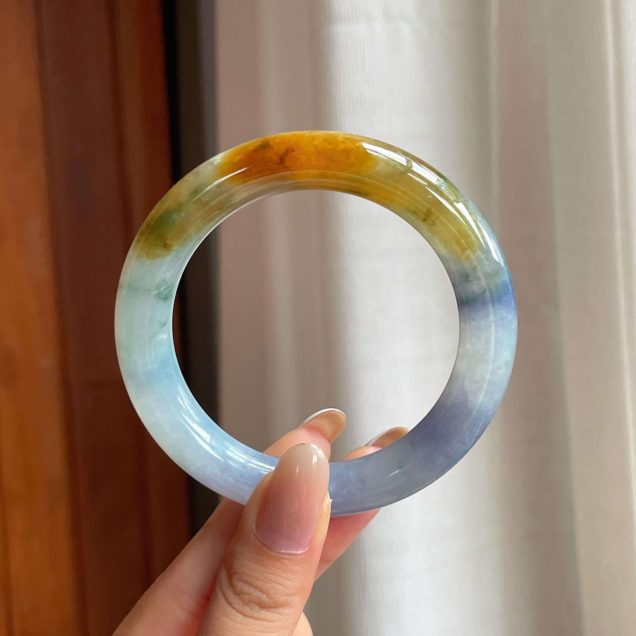 糯冰特色翡翠圆条手镯（56mm)（yc417014）