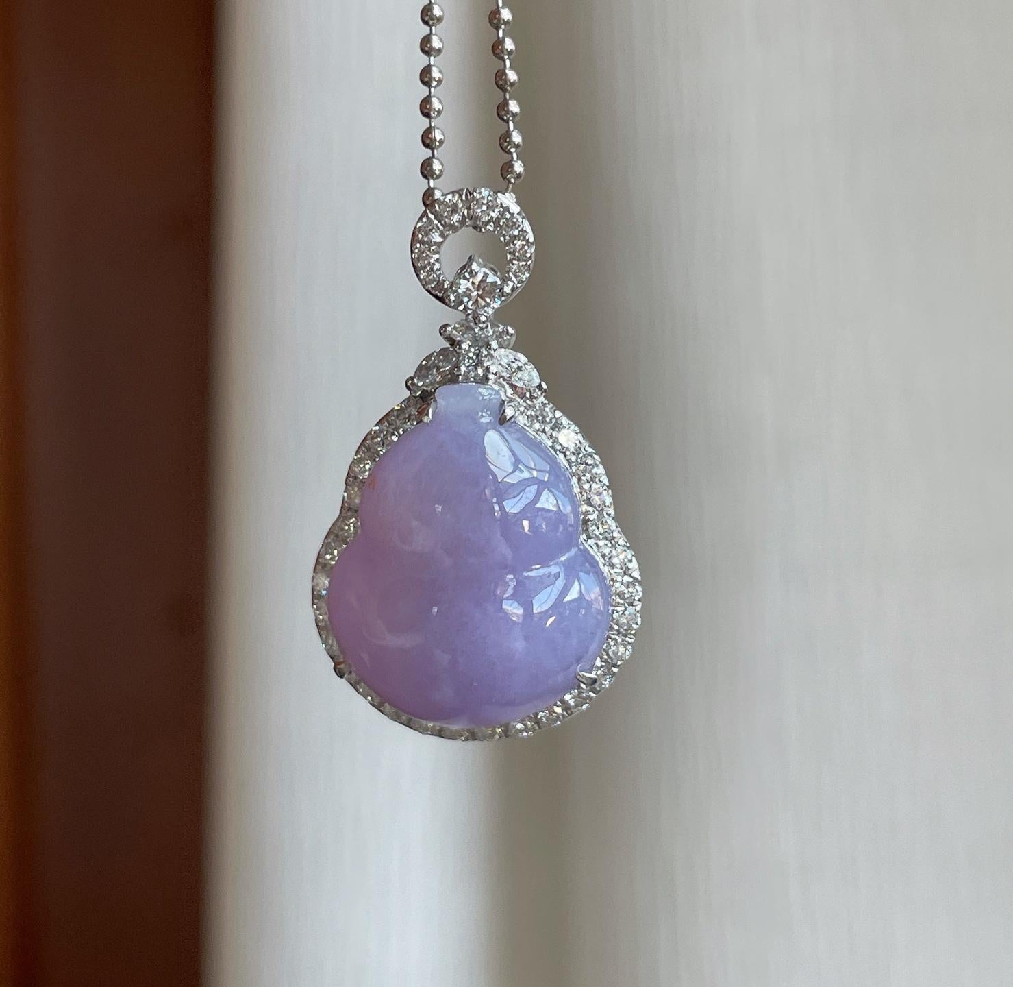 18k金钻镶糯冰紫罗兰翡翠葫芦（yc302436）