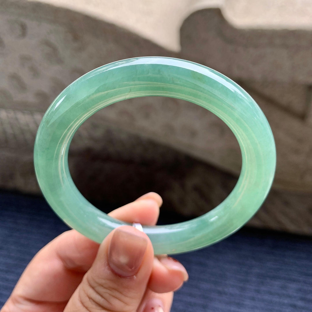 糯冰种晴水圆条手镯 54圈口 天然缅甸A货翡翠（yc345010）