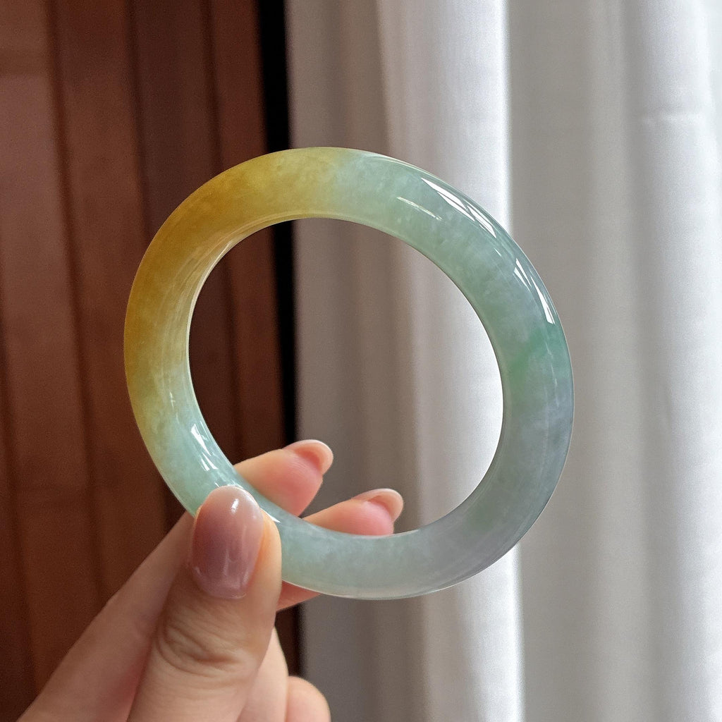 糯冰黄翡特色圆条手镯 53圈 天然缅甸A货翡翠（yc525801）