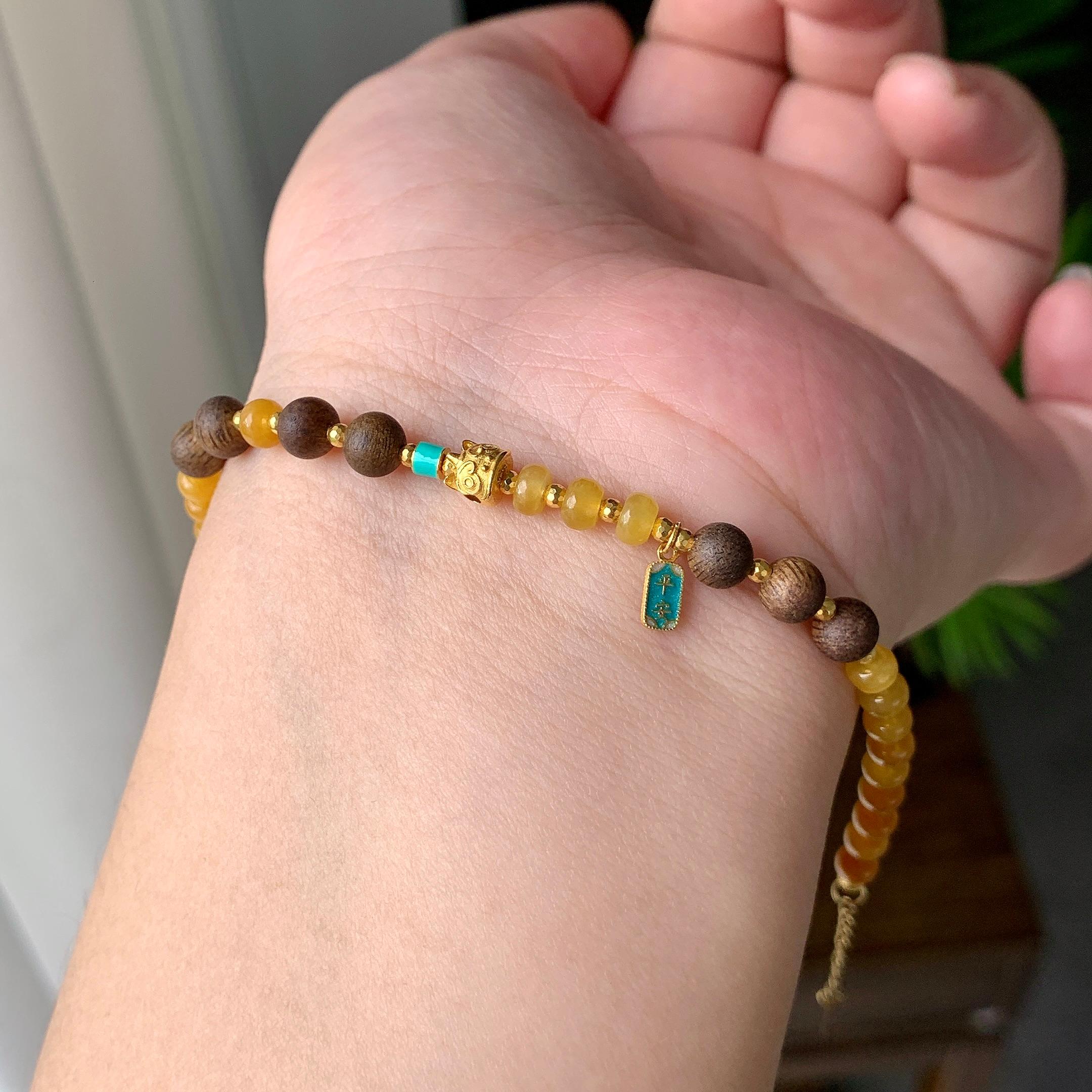 18K金镶糯冰种黄翡算盘珠手链（yc207252）