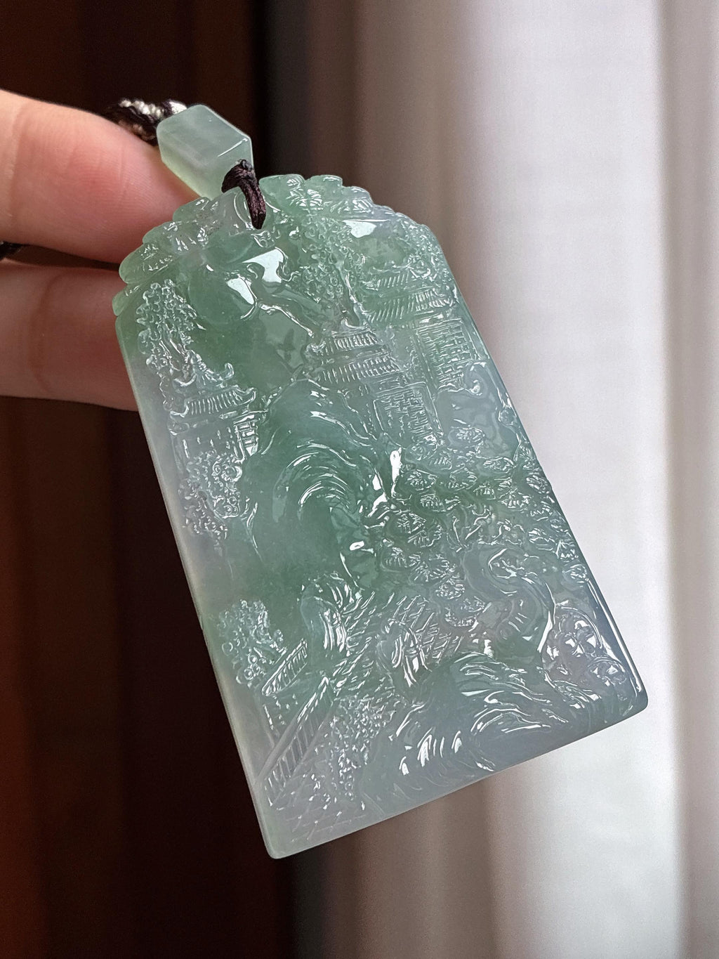 糯冰带色山水牌挂件 天然缅甸A货翡翠（yc465146）