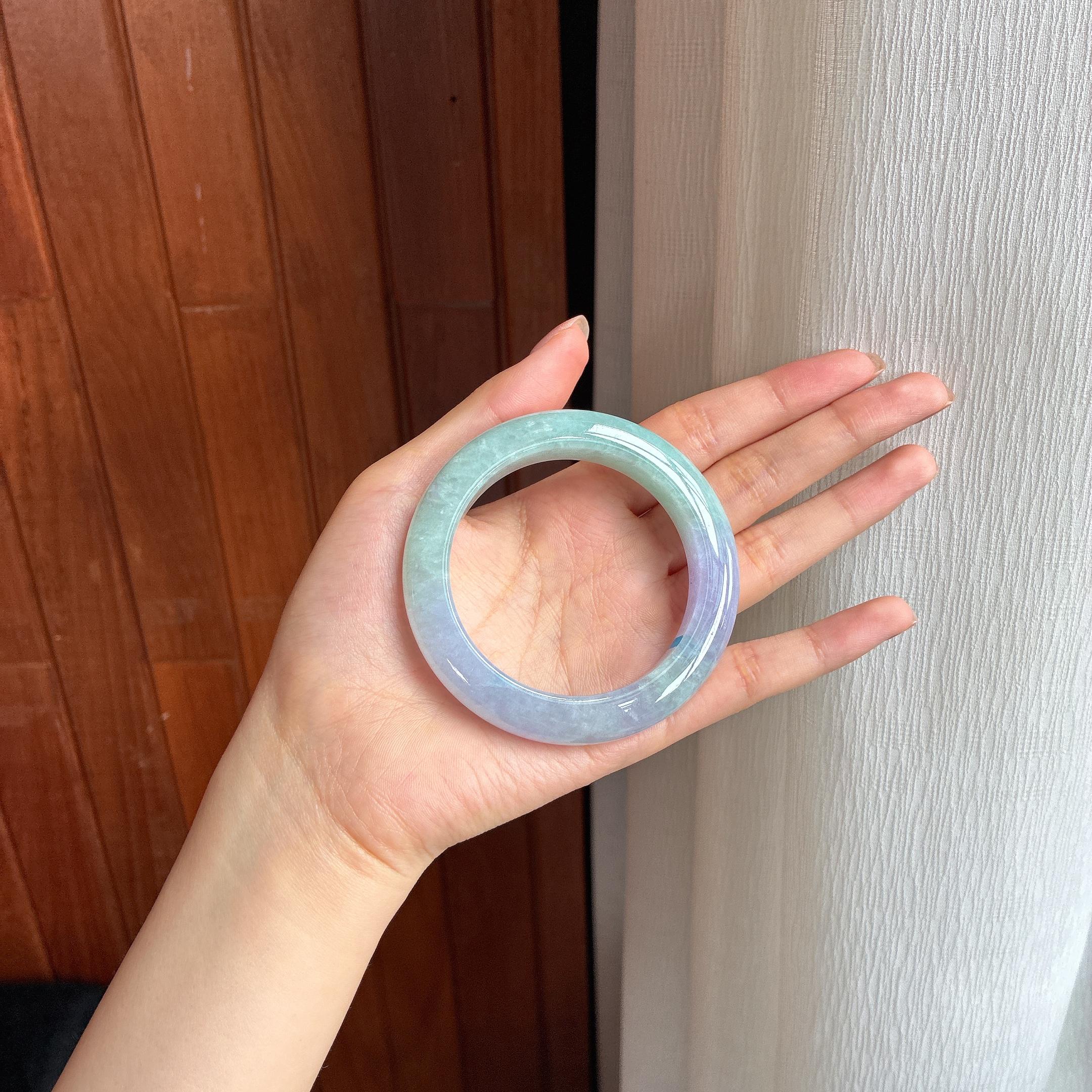 糯冰春带彩翡翠平安镯54圈（yc425580）