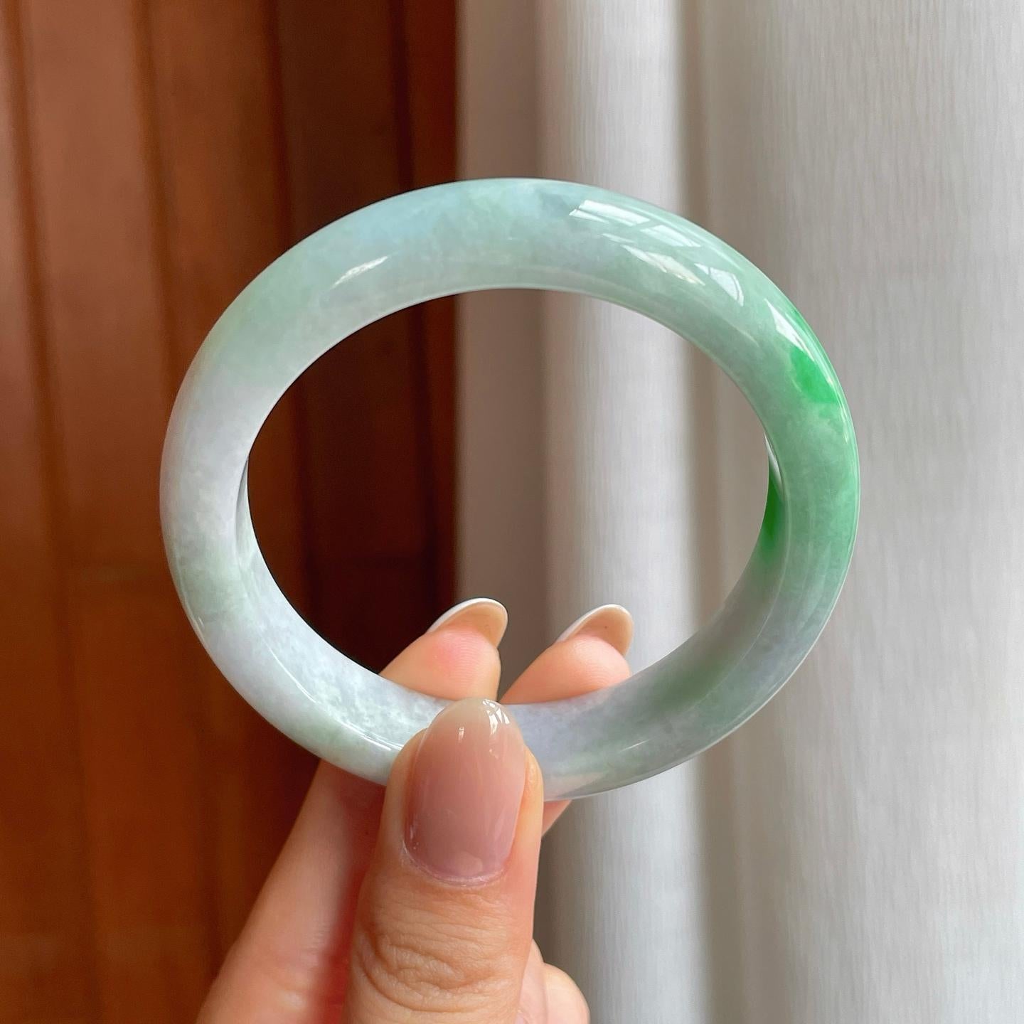 糯冰带色翡翠平安镯（53mm)（yc373873）