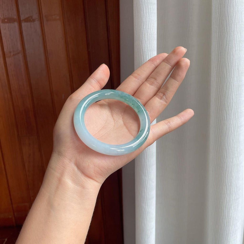 糯冰飘花翡翠圆条手镯（55mm）（yc397228）