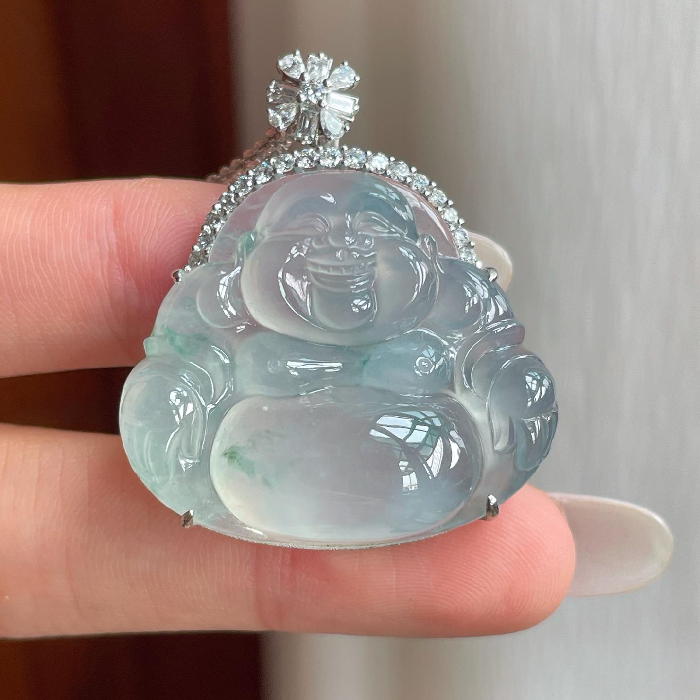 18k金钻镶冰种飘花翡翠佛公（yc263549）