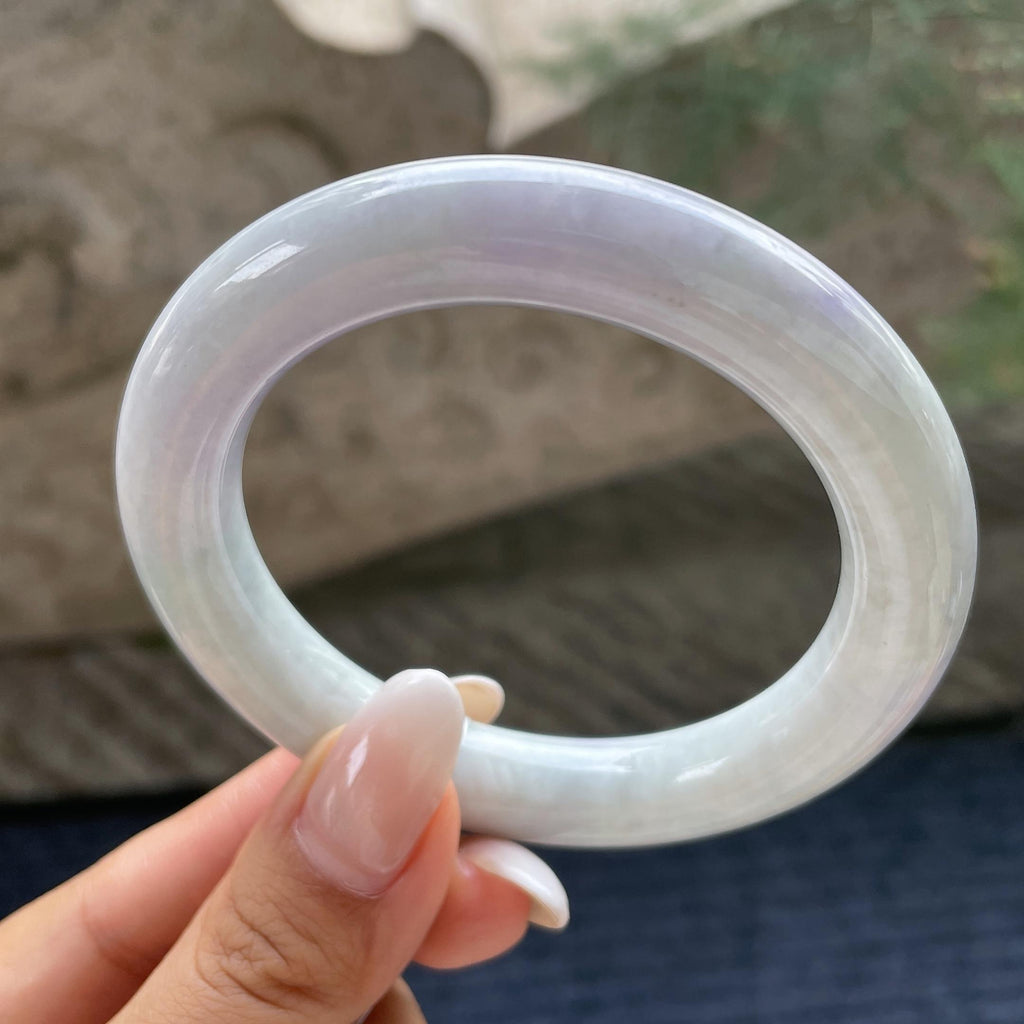 糯种淡春彩圆条手镯56.5圈       天然缅甸A货翡翠（yc421285）