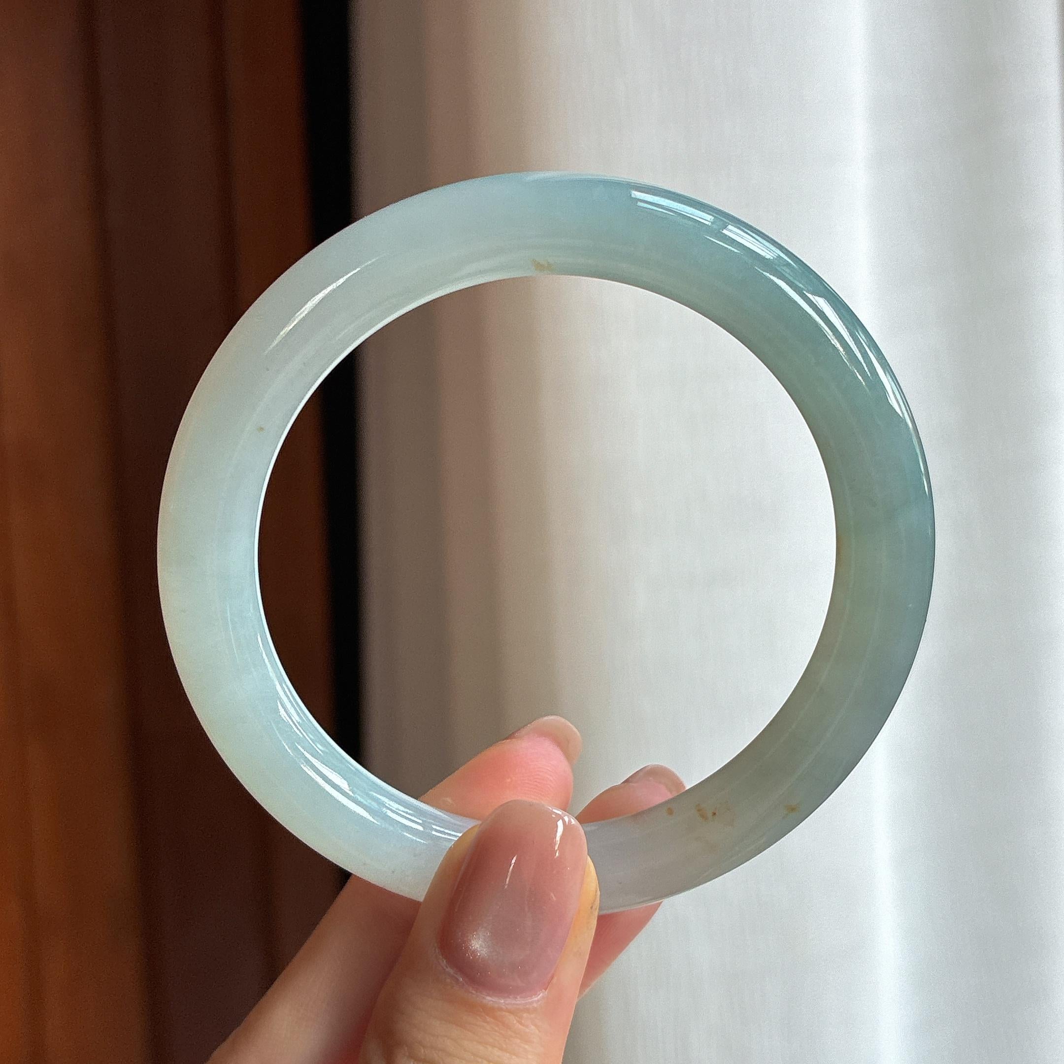 糯冰蓝晴圆条手镯  54圈天然缅甸A货翡翠（yc440160）