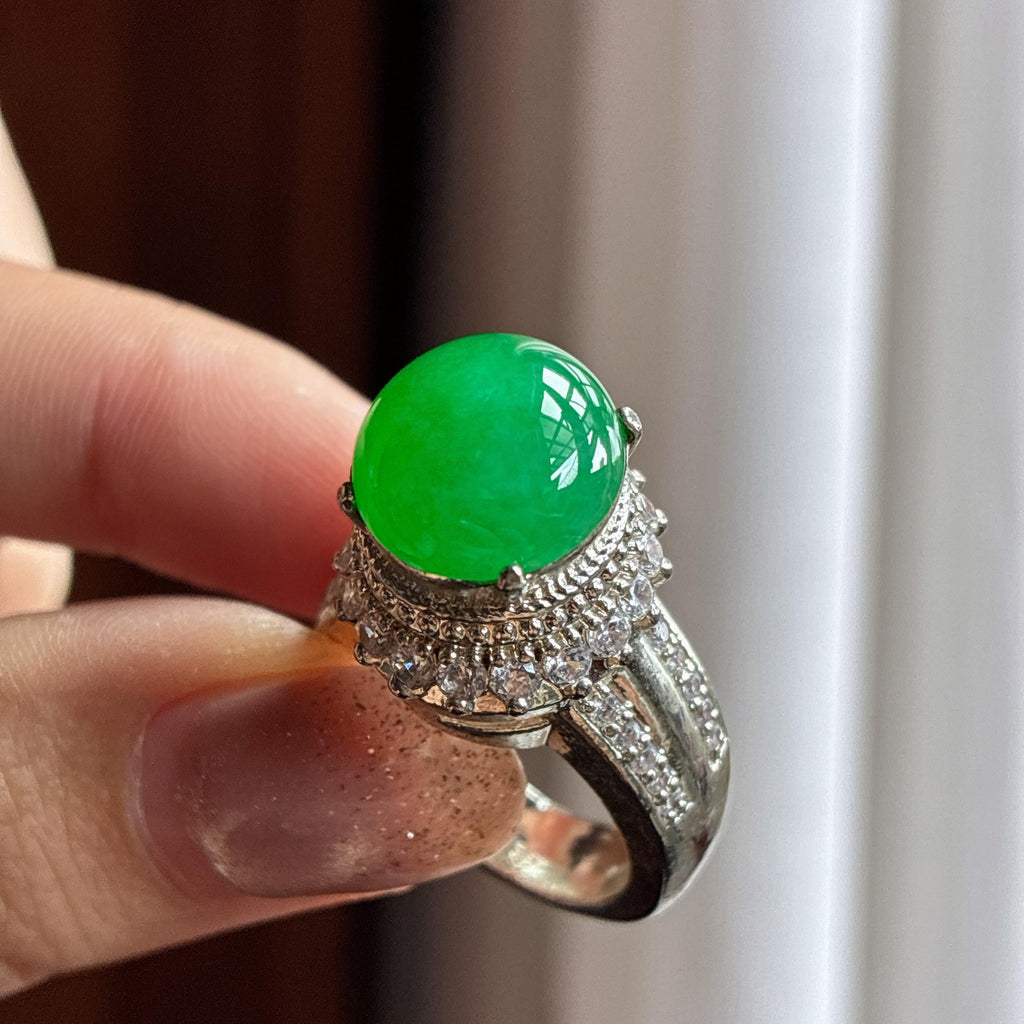 Mặt trứng dương lục nõn băng, đế đồng - Ngọc phỉ thúy tự nhiên Miến Điện loại A (yc451548)