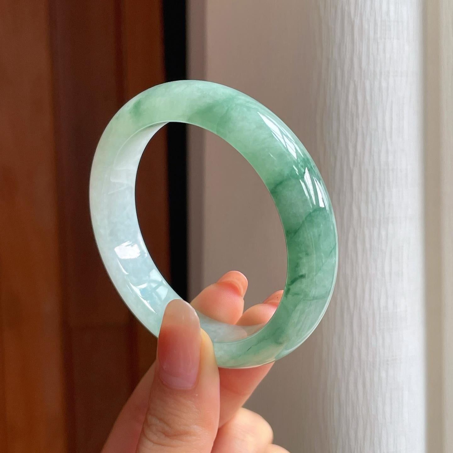 冰种飘花翡翠平安镯（53mm)（yc352496）