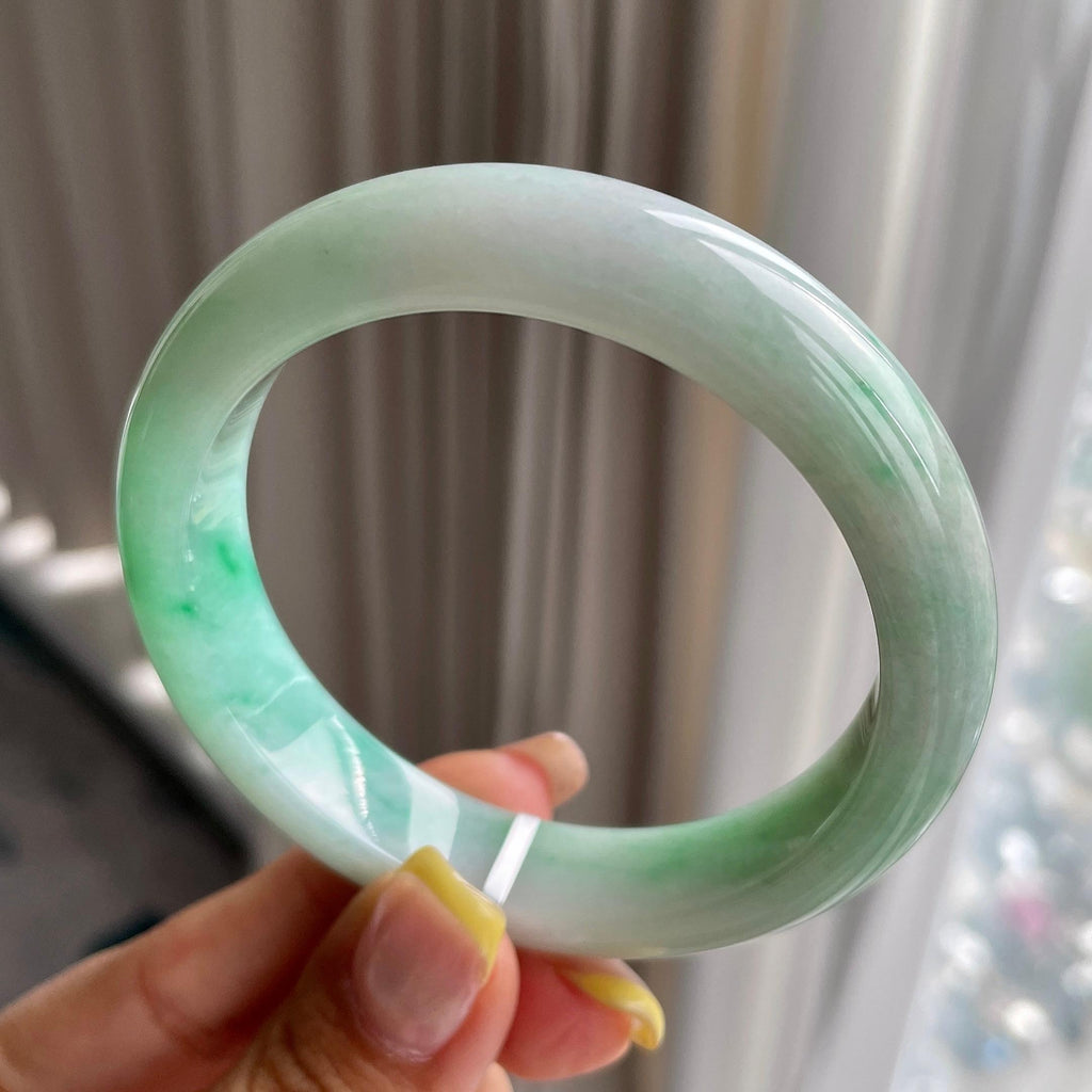 细糯种飘绿花正圈平安镯56.7圈      天然缅甸A货翡翠（yc371534）