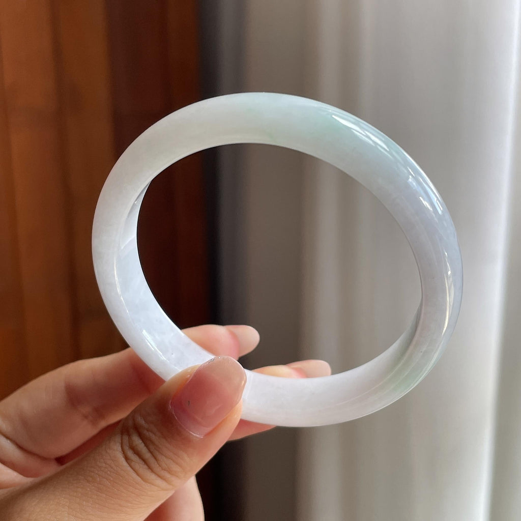 细糯冰淡底色正圈平安镯 56圈 天然缅甸A货翡翠（yc698711）