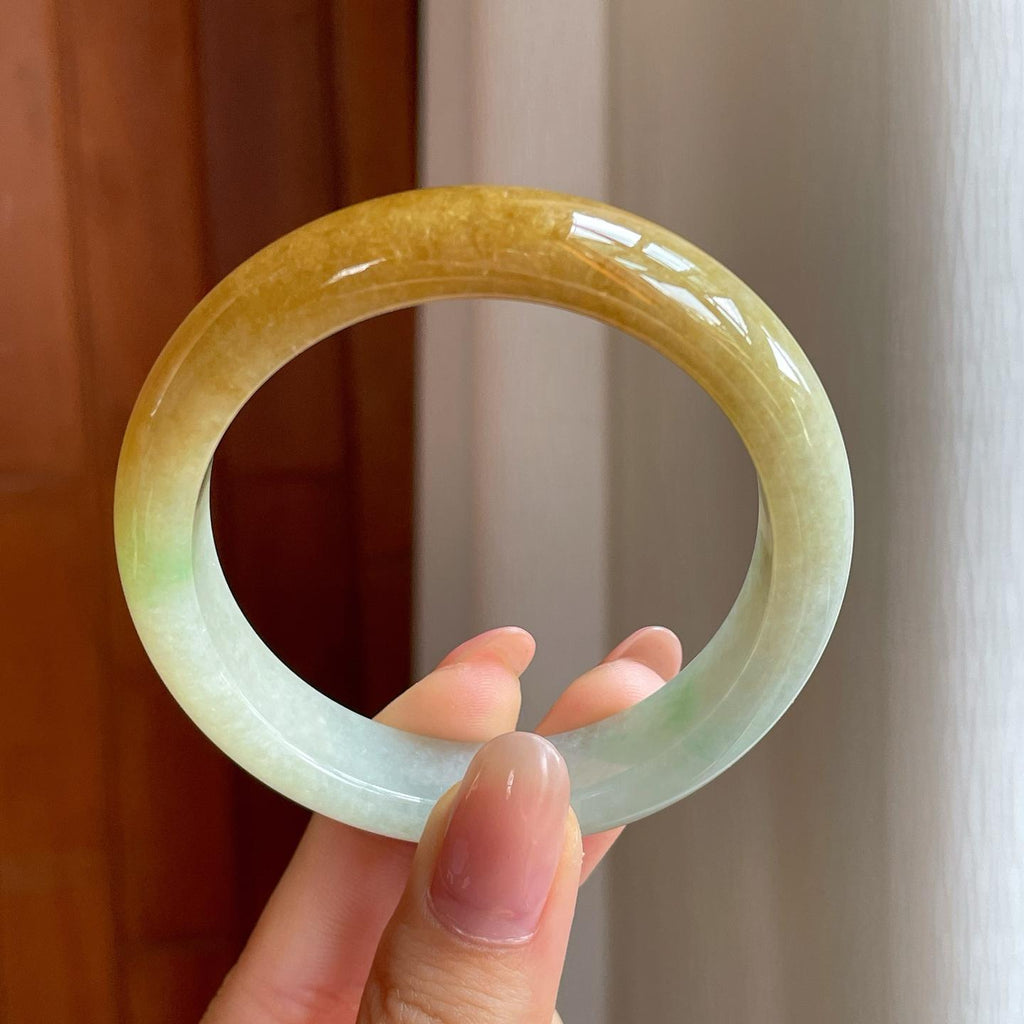 冰种黄翡翡翠平安镯（53mm)（yc345409）