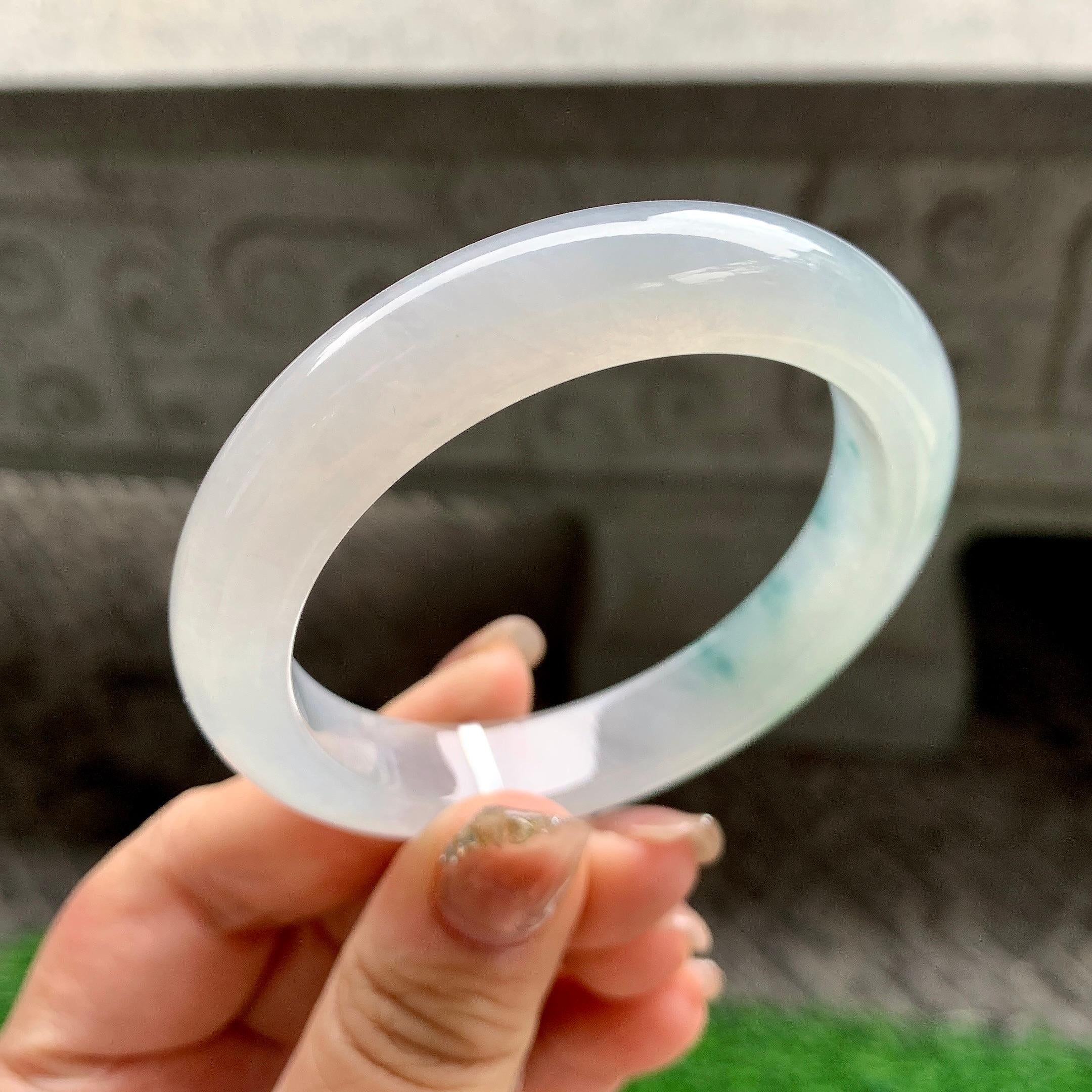糯冰种飘花平安镯（53.5mm）（yc288711）