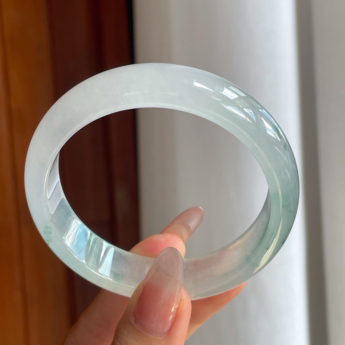 冰种飘花翡翠平安镯（58.5mm）（yc210097）