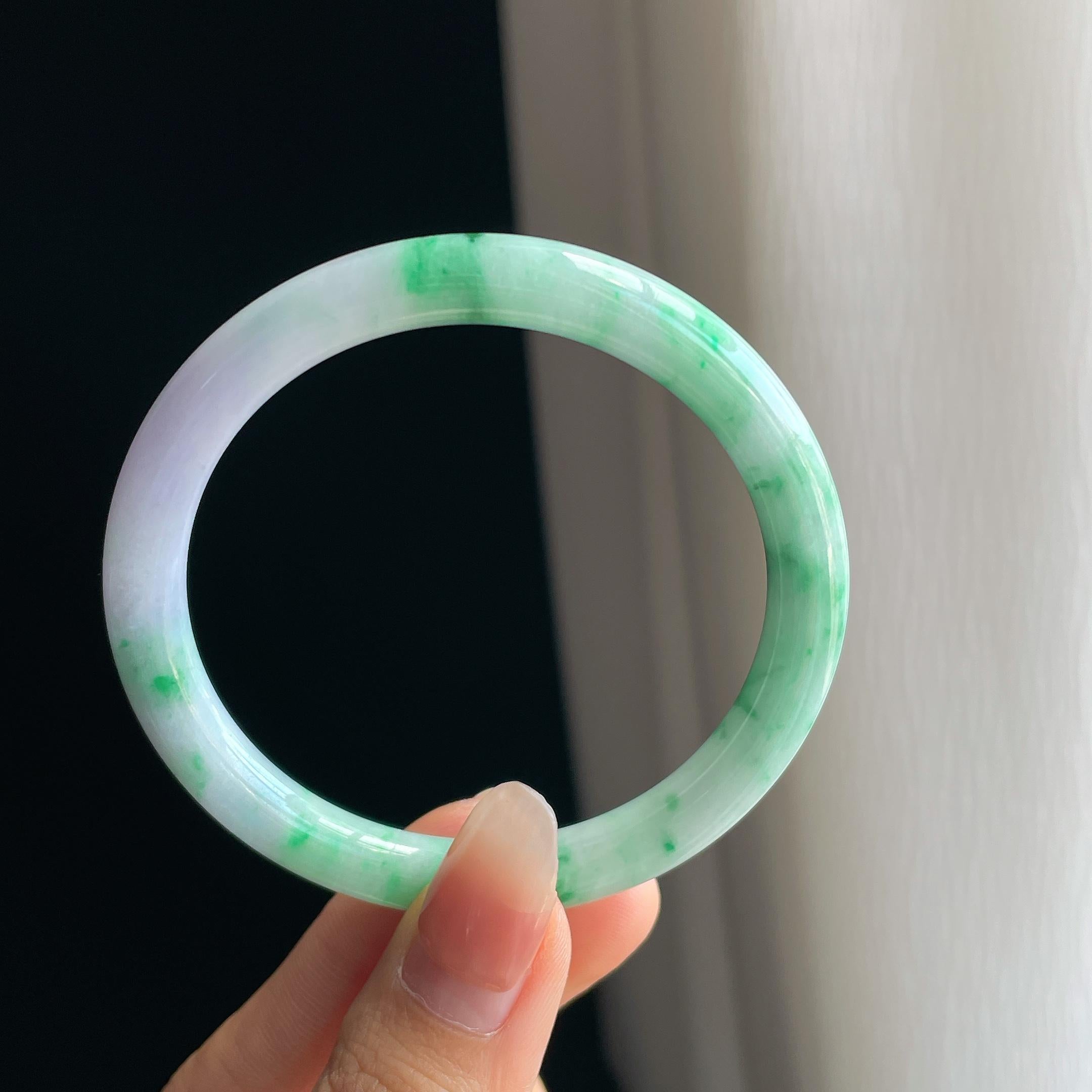 糯冰春彩翡翠圆条手镯（54.6mm)（yc334658）