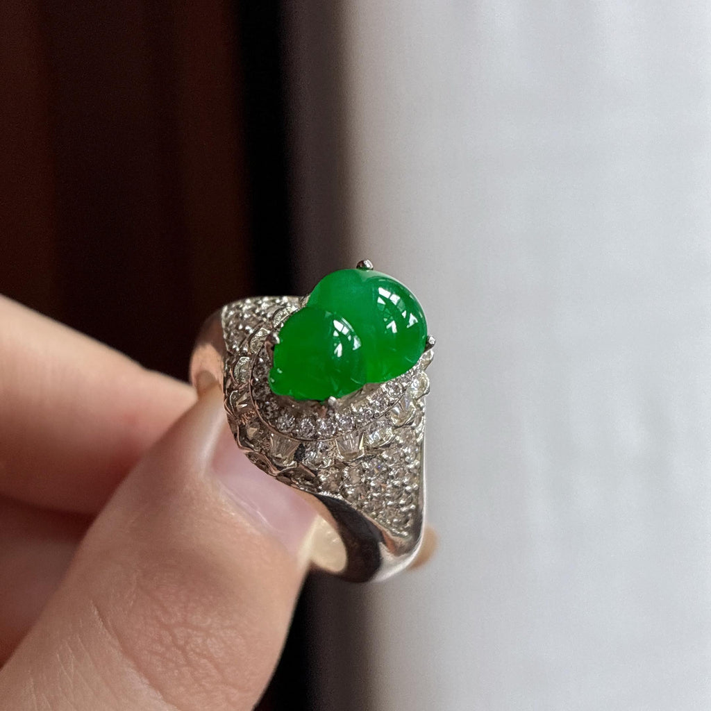 铜托冰种满绿葫芦戒面 天然缅甸A货翡翠（yc465962）