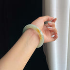 糯冰黄加绿翡翠圆条手镯（57mm）（yc419721）