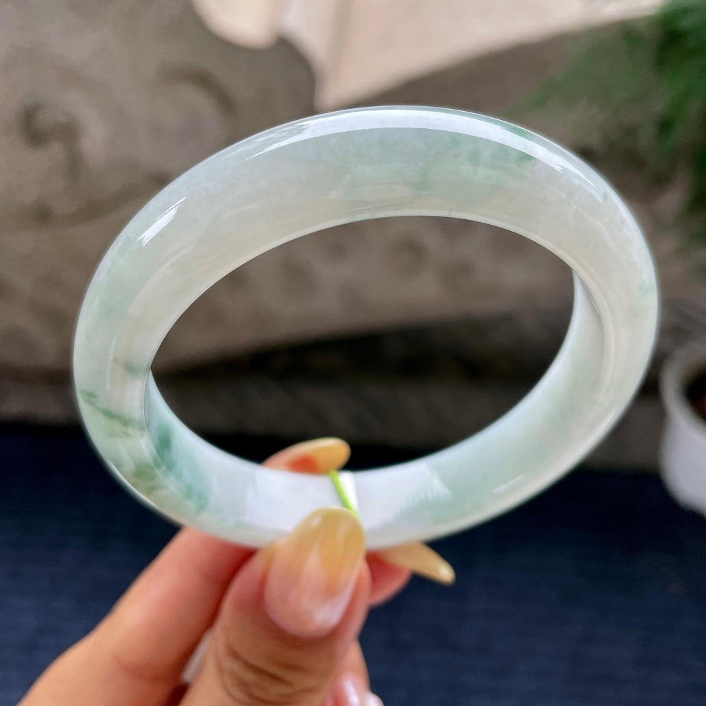 大圈口 细糯种飘花正圈平安镯58.2圈 天然缅甸A货翡翠（yc460639）