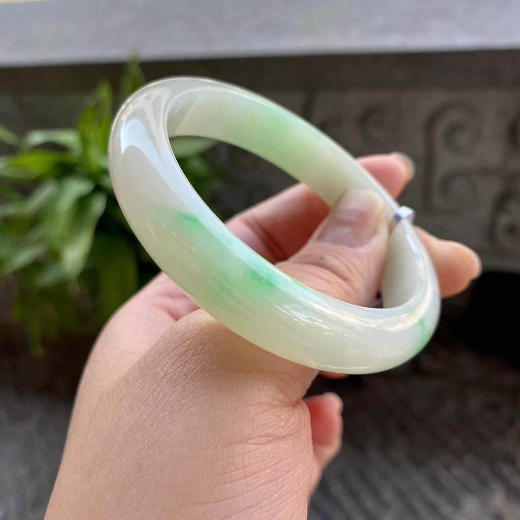 细糯种白底青平安镯（56.5mm）（yc311005）