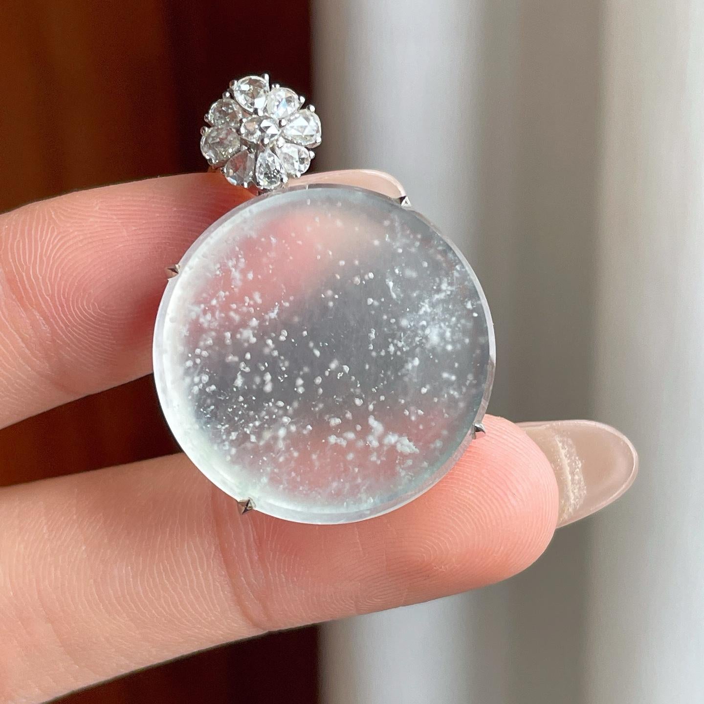 18k金镶玻璃种雪花棉翡翠无事牌（yc239388）