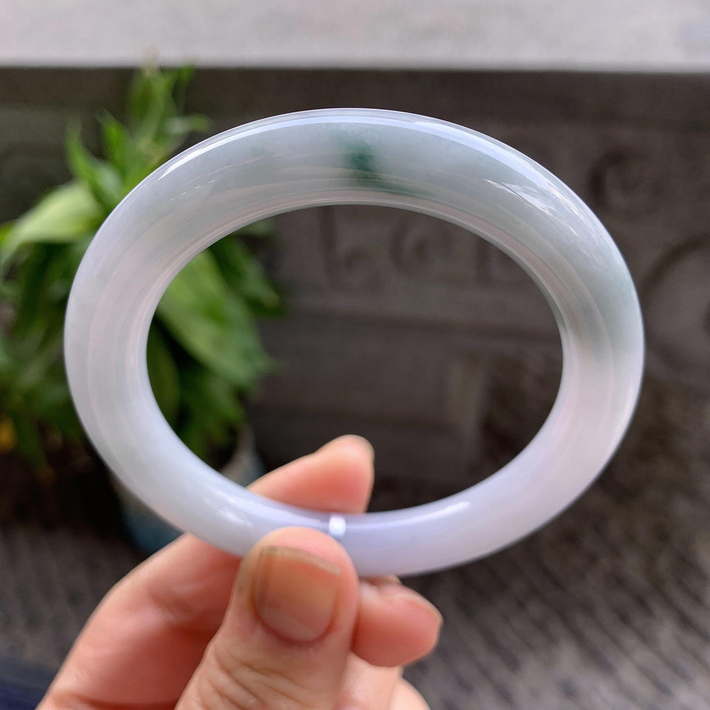 细糯种飘蓝花圆条手镯54.3圈口 天然缅甸A货翡翠（yc332520）
