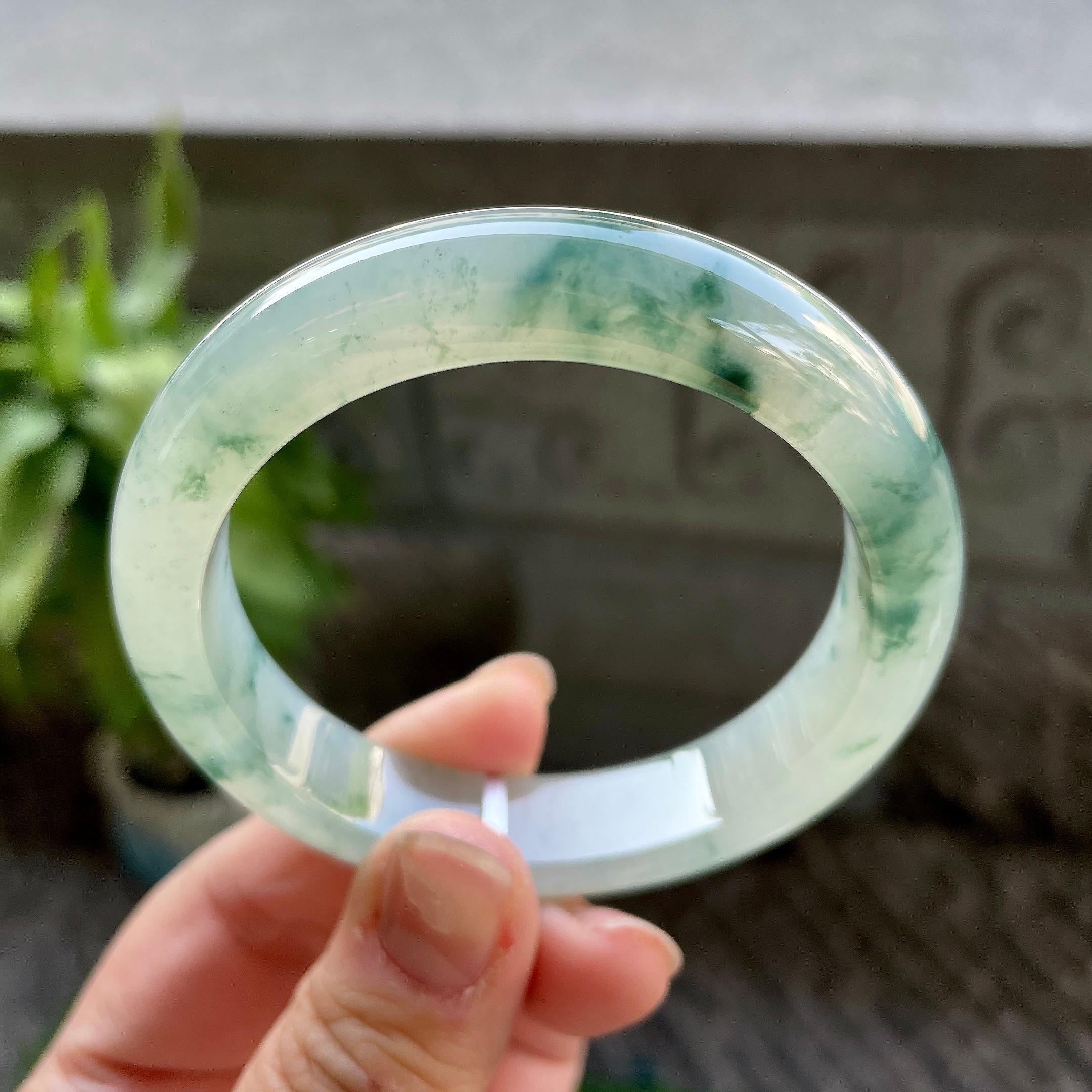 糯冰种飘花平安镯（55.4mm）（yc310093）