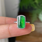 18k金钻镶冰种满绿马鞍戒指    天然缅甸A货翡翠（yc362076）