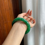 糯冰种满绿翡翠圆条手镯（56mm）（yc200658）