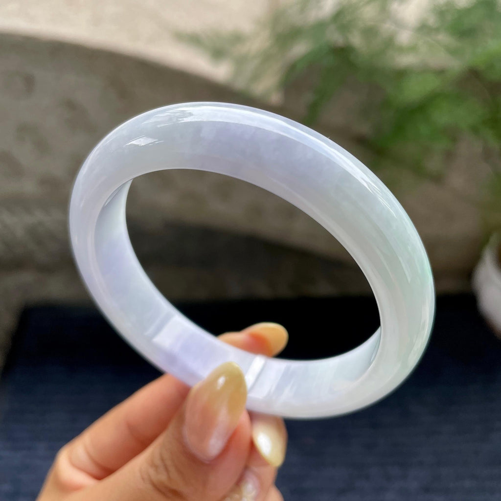 细糯种淡春彩正圈平安镯56.2圈 天然缅甸A货翡翠（yc468014）