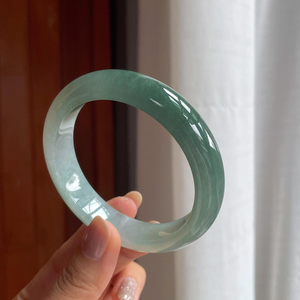 冰种半山半水翡翠平安镯（59mm）（yc404777）