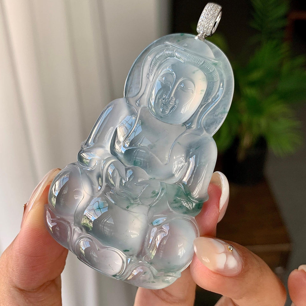 18k金钻镶冰种飘花观音挂件（yc246707）